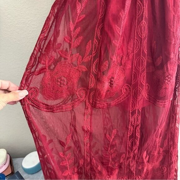 Southern Fried Chics Red Lace Maxi Dress XS NWT Romantic Boho Sheer Overlay NWT - Picture 14 of 16